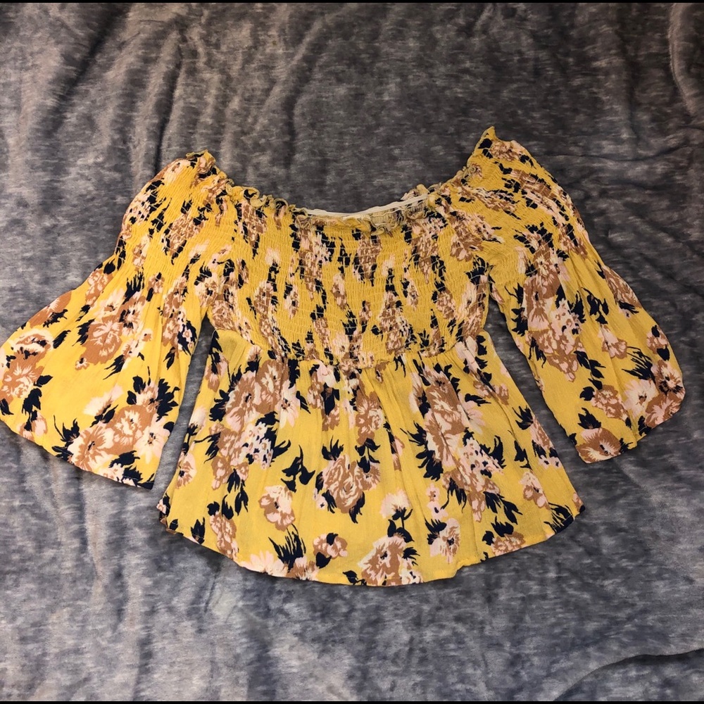 Yellow off the shoulder shirt